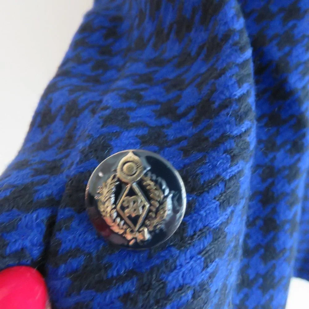 VINTAGE BASLER 100% Wool  Blue Houndstooth Blazer Jacket - US Size 6 - Picture 3 of 9
